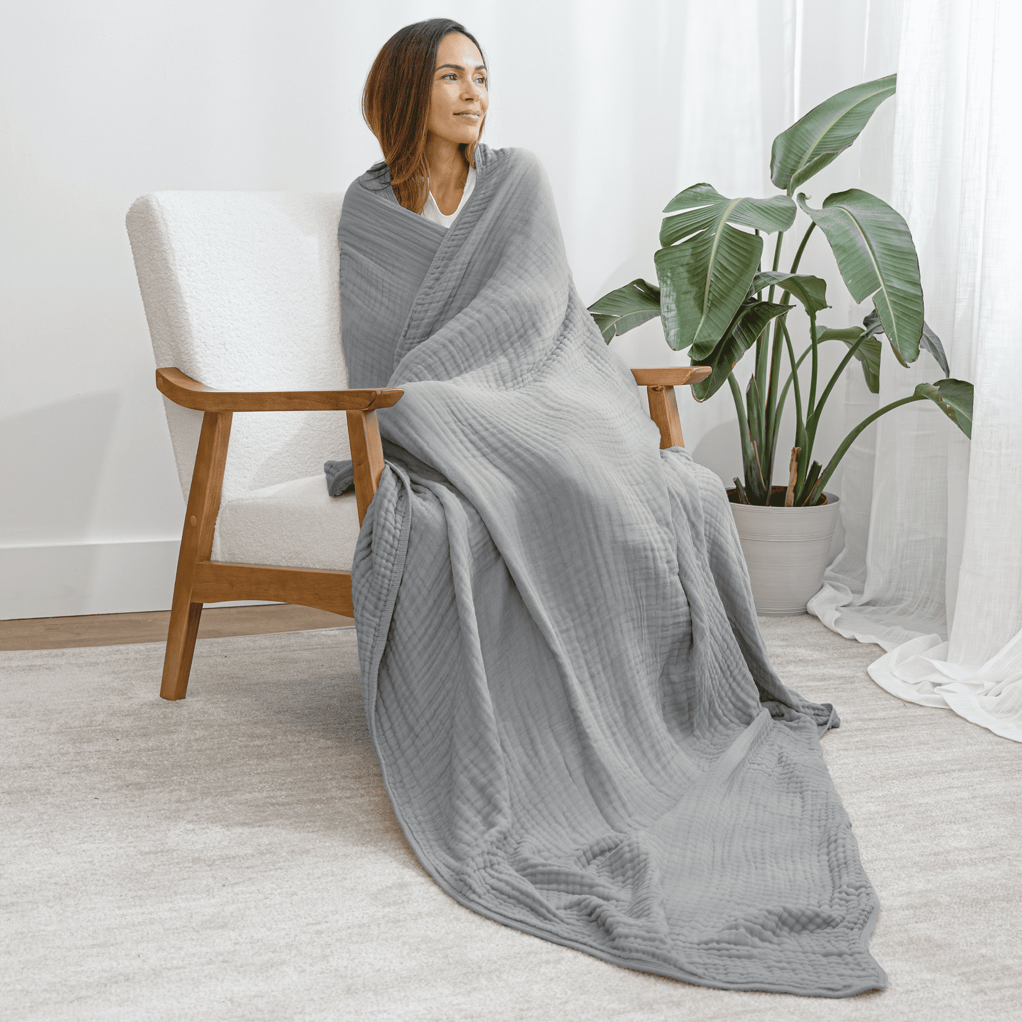 Karlina Muslin Blanket, Gray, Throw
