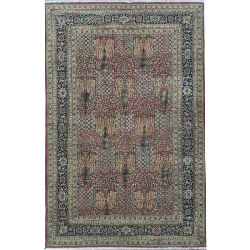Tapis ivoire noué à la main de haute qualité, Rectangle 6 pi x 9 pi 3 po