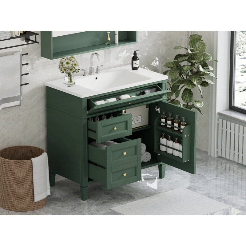 Meuble-lavabo de 30 po avec lavabo supérieur, Vert, Doré, 36"