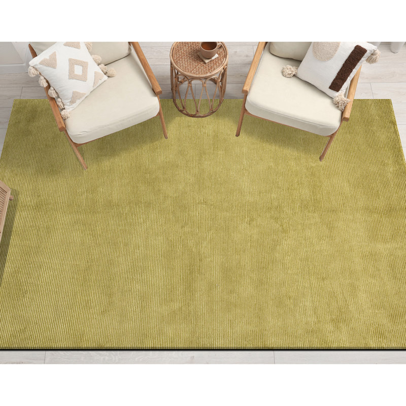 Hand Knotted Area Rug in Olive Green, Rectangle 12' x 15', Gold