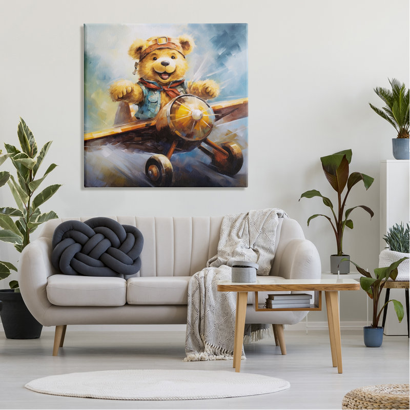 Pilote avec avion sur toile par Ray Powers, H 36 po x l 36 po x P 1,5 po