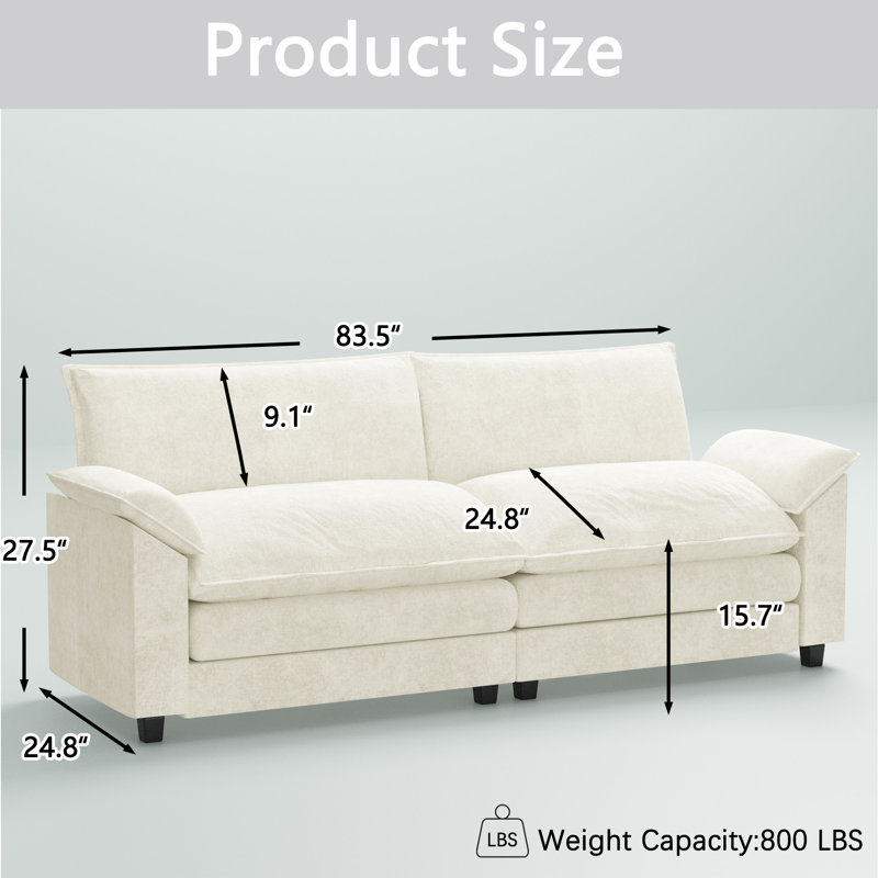 83.5" Chenille Modern Sectional Couch Sofas for Living Room, Loveseat Couches, White