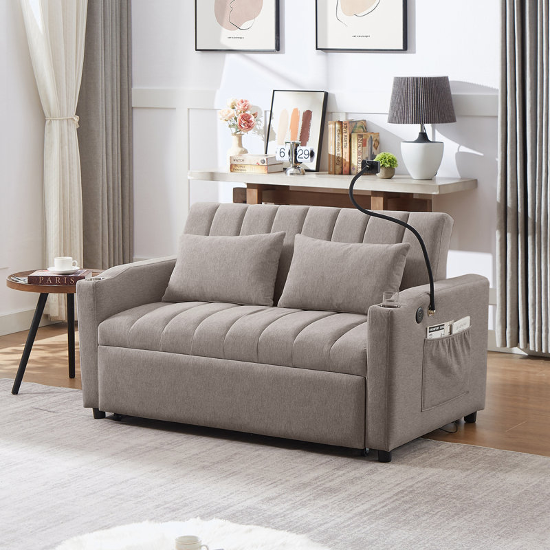 Causeuse avec accoudoirs carrés de 55,9 po, Mélange de polyester gris clair