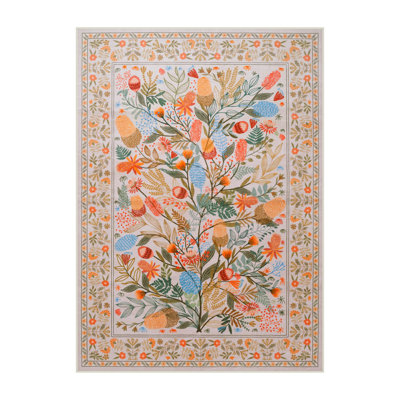 Kaldi Washable Rugs for Living Room Botanical Print Area Rug Non Slip Stain Resistant Dining Room Mat