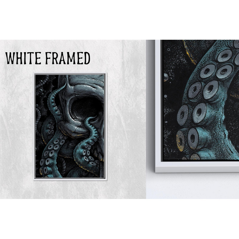 Impression de toile de crâne de pieuvre: art moderne d'horreur, option de verre trempé, toiles à cadre blanc 1P