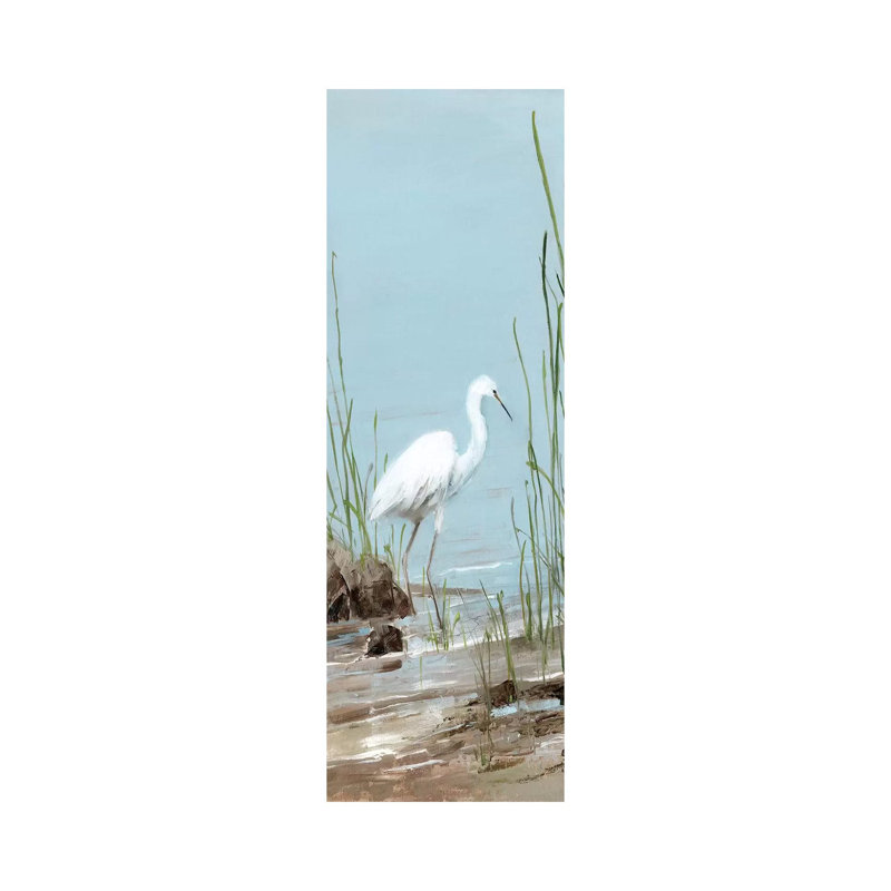 «Island Egret I» par Sally Swatland, reproduction d'art panoramique sur toile, H 36 po x l 12 po x P 1,5 po, Toile tendue