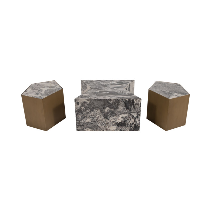 Everly Quinn 50" 3-Pieces Brittingham Marble Coffee Table, Brown