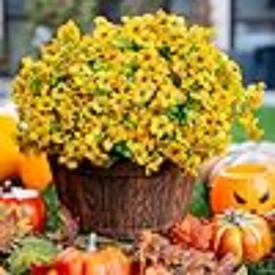 Artificial Flowers For Outdoors Fake Plants - 16 Bundles Faux Outside Greenery Boxwood No Fade Plastic Shrubs Fall Decor Farmhouse Home Garden Thanksgiving Mums (Yellow)