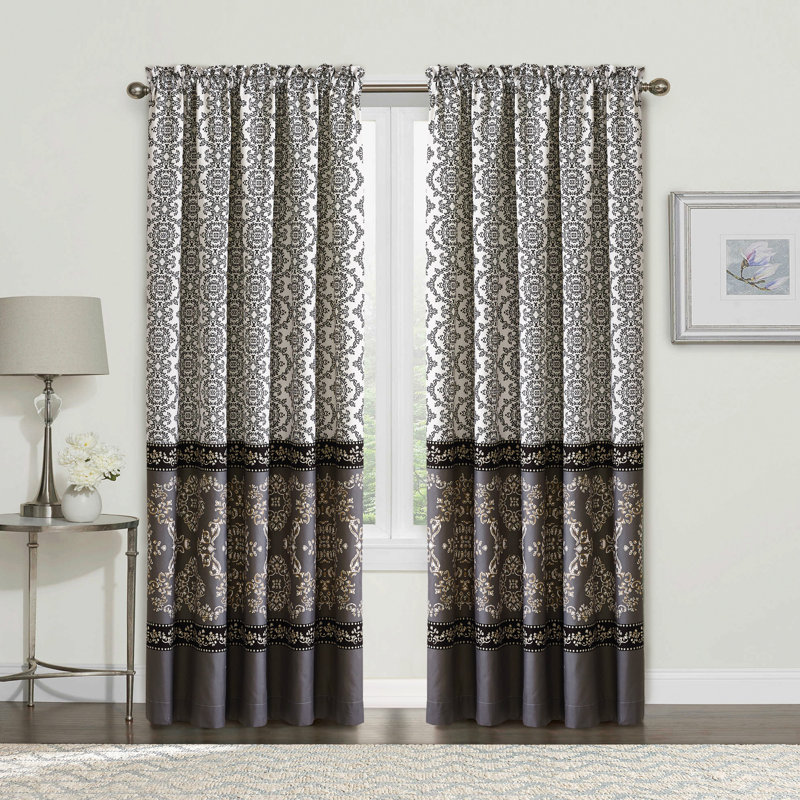 Semi Sheer Curtain Pair, Black/Grey