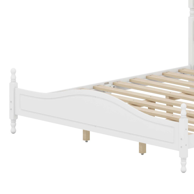 Base de lit plateforme rétro avec tête de lit et lattes robustes, White