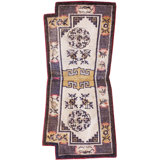 1930s Chinese Geometric Medallion Hand Knotted Pile Ivory Beige Cream White Antique Wool Rug