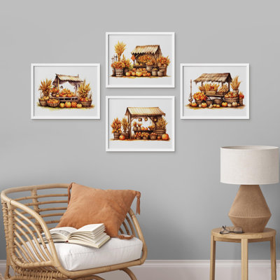 " Thanksgiving Autumn Forest Animals And Pie " 4 - Pieces