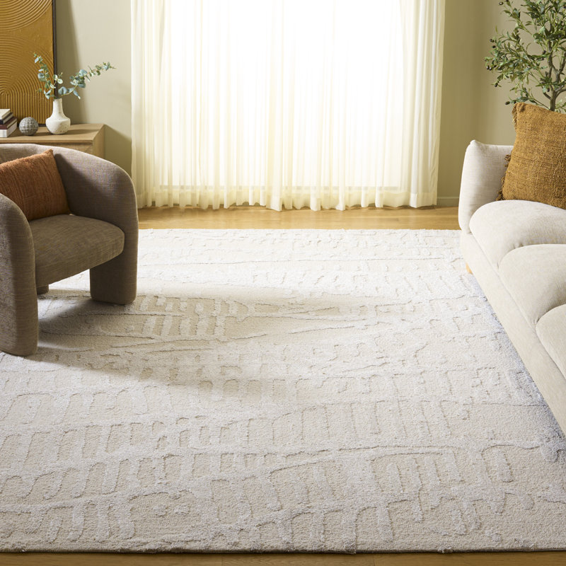 Mykonos 407 Hand Tufted Wool/Bamboo Silk Abstract Rug in Ivory/Beige, Rectangle 8' x 10'