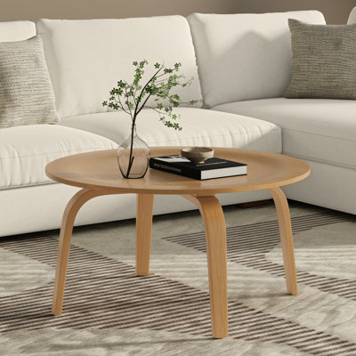 Table basse ronde contemporaine en bois massif l 34 po Payton avec large rebord légèrement surélevé