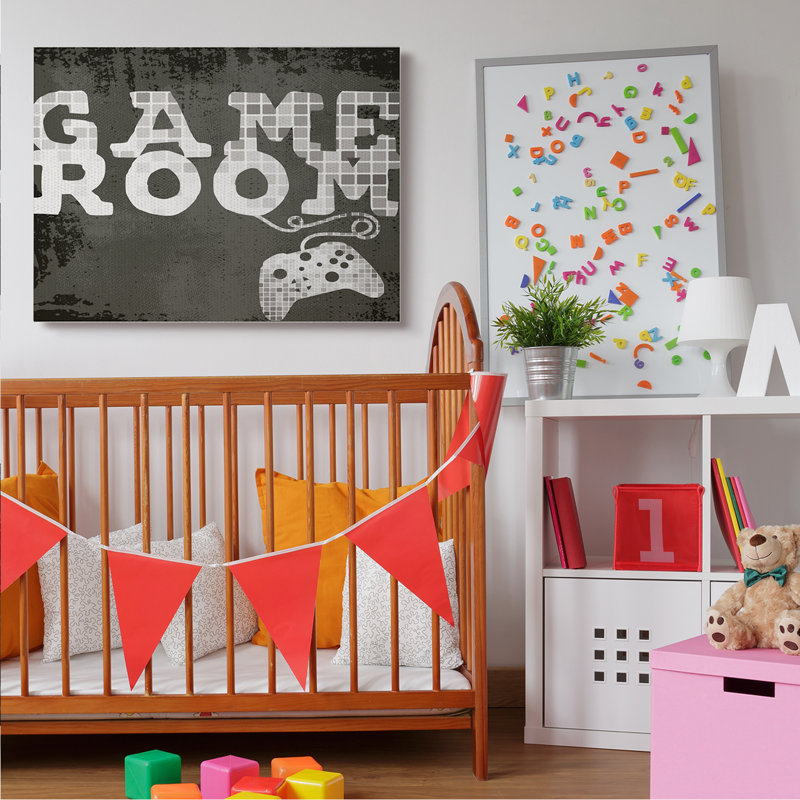 " Game Room Phrase Video Controller Geometric Pattern ", Wrapped Canvas, 36" H x 48" W