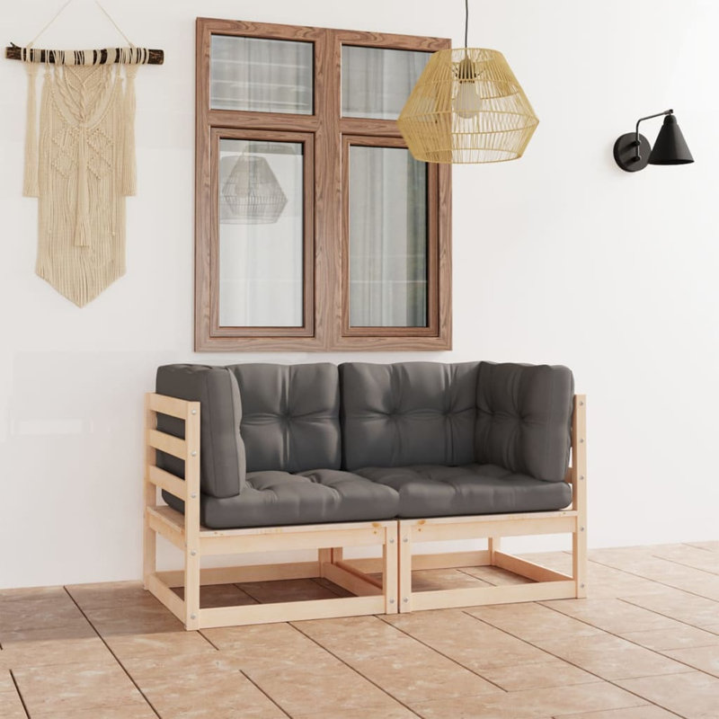  Garden Sofa Grey, Natural Wood Solid Pine Wood, Polyester Standard, Natural, Gray
