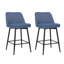 Ensemble de 2 tabourets de bar pivotants rembourrés en lin bleu avec dossier et pieds en métal, siège d'une hauteur de 25,6 po