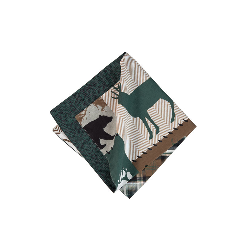 Fletcher Forest Lodge Patchwork Reversible Hatched Green 20" X 20" Machine Washable Dinner Cloth Napkin Set Of 6