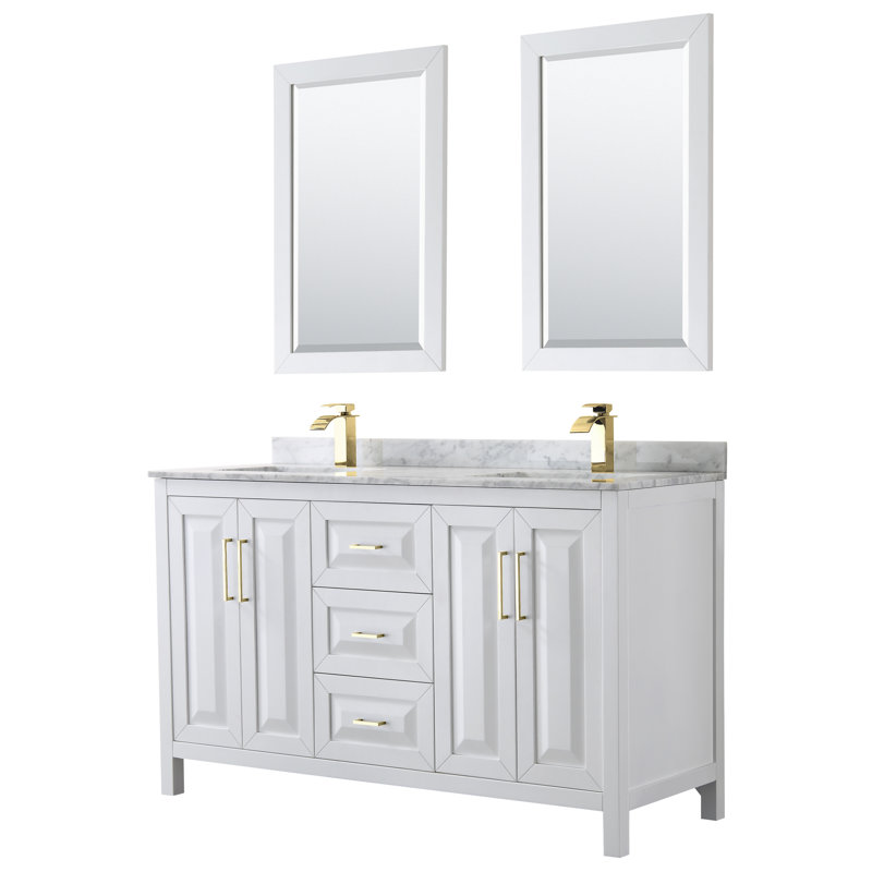 Daria 60'' W Double Vanity, White, White Cultured Marble, Polished Chrome