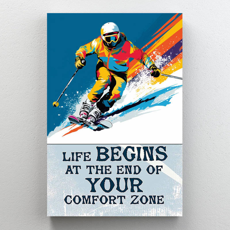 «Skiing Life Begins At The End», reproduction d'art graphique sur toile tendue 1 pièce, H 20 po x l 16 po x P 1,25 po