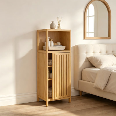 Armoire de rangement à porte simple en bambou 41 ", grande capacité avec tablette - armoire de plancher mince pour salle de bain, salon et cuisine