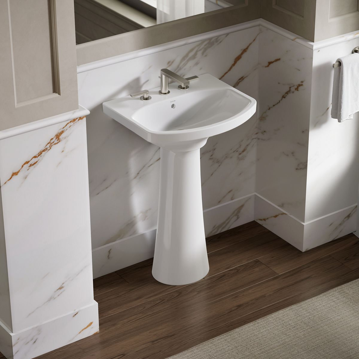 Cimarron U-Shape Pedestal Bathroom Sink, White, 4'' Centers