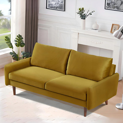 Modern Velvet Sofa with European Styling and Tapered Wooden Legs