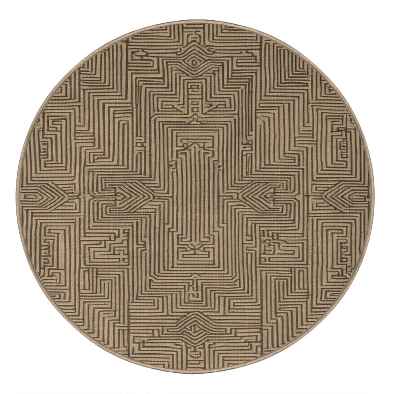 Tapis art déco brun lavable à la machine, Rond 4 pi