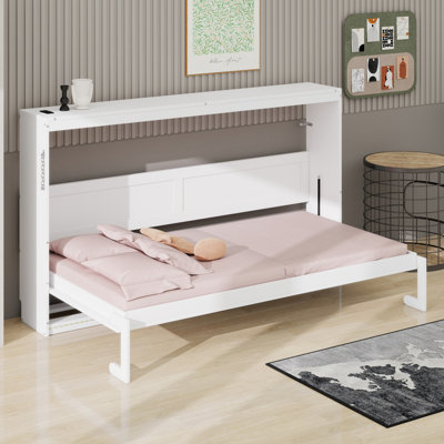 Lit escamotable moderne pliable avec motif imprimé décoratif, éclairage DEL sous le lit