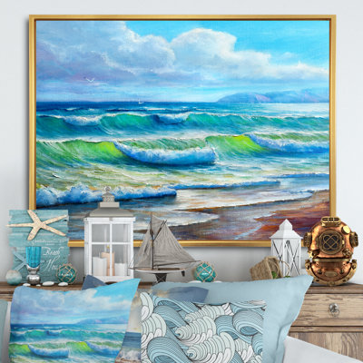 «Blue Ocean Waves Scenery V» - Décoration murale en toile nautique et côtière