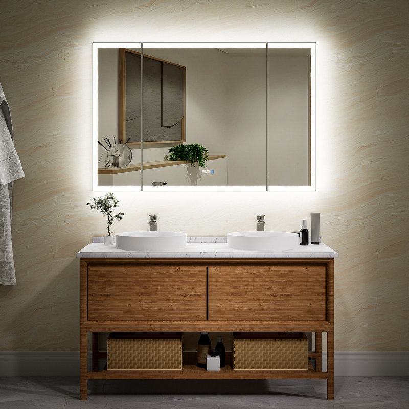 Liyah Led Trifold Backlit & Front-lighted Bathroom Vanity Wall Mirror Dimmable Anti Fog Memory Function, 36" x 54"