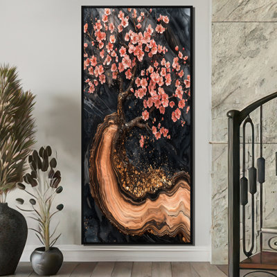 «Golden Cherry Blossom Tree Garden of Dark Beauty I», reproduction d'art sur toile encadrée