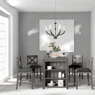 Ensemble de table de salle à manger Farmhouse avec rangement, bois massif, gris rustique, pour maisons compactes