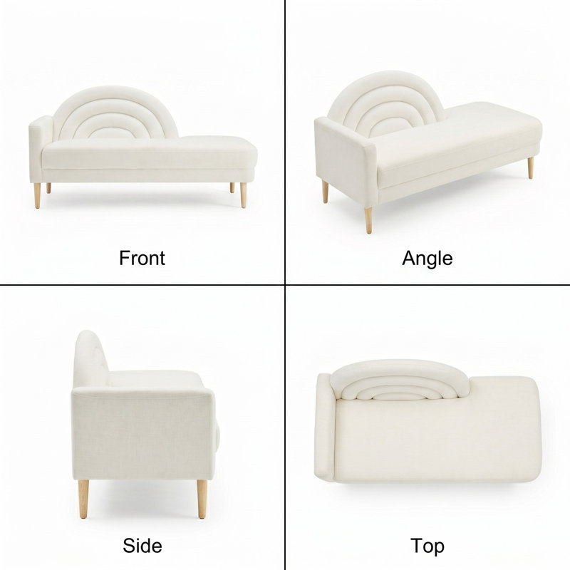 Rainbow-Inspired Linen Upholstered Chaise Lounge with Curved Backrest, Cream