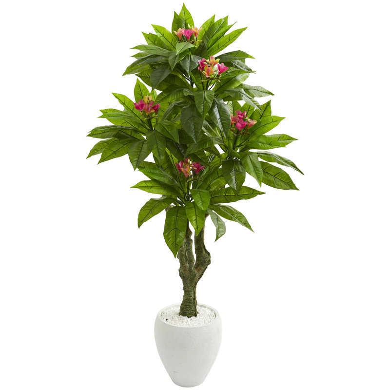 Arbre artificiel Plumeria en pot décoratif résistant aux rayons UV (intérieur / extérieur), H 66 po x l 30 po x P 26 po