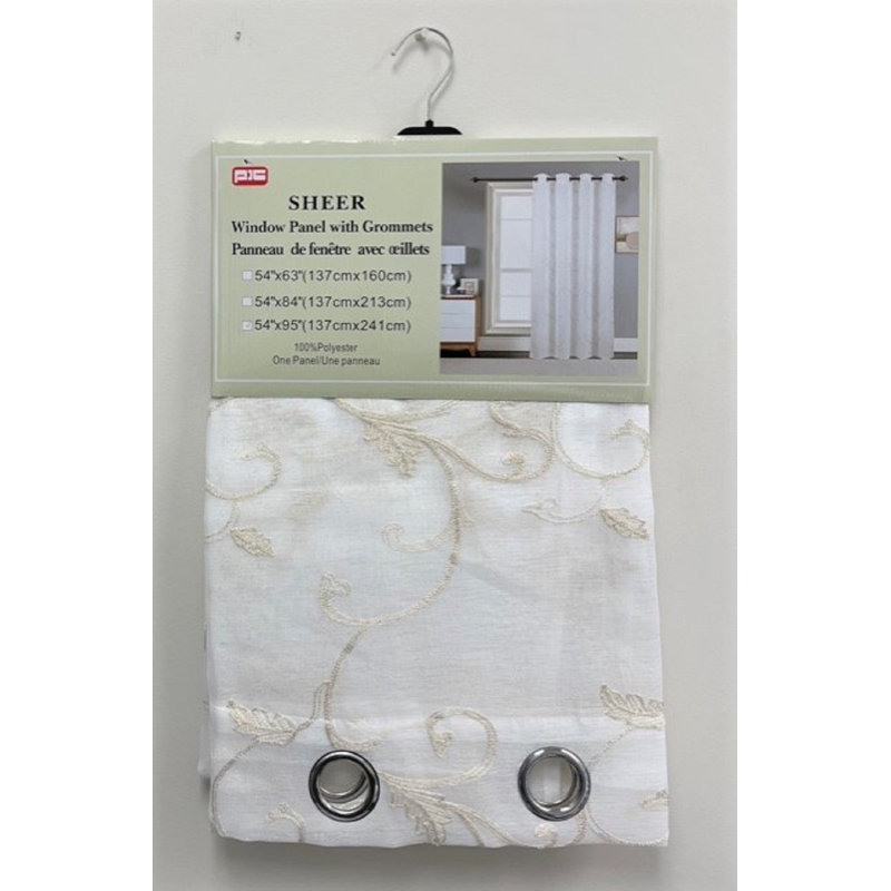 Panneau de rideau simple diaphane avec œillets, L 54 po x L 95 po