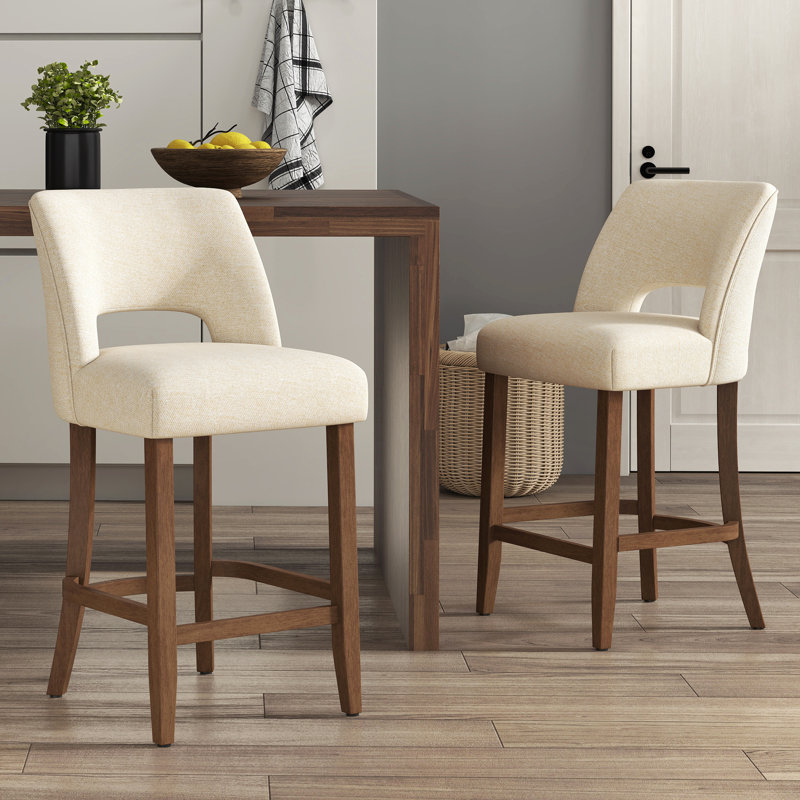 Tabouret de comptoir rembourré en bois massif, Beige, 4