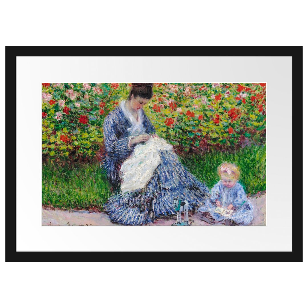 Gerahmter Kunstdruck Camille Monet and a Child in the Garden von Claude Monet