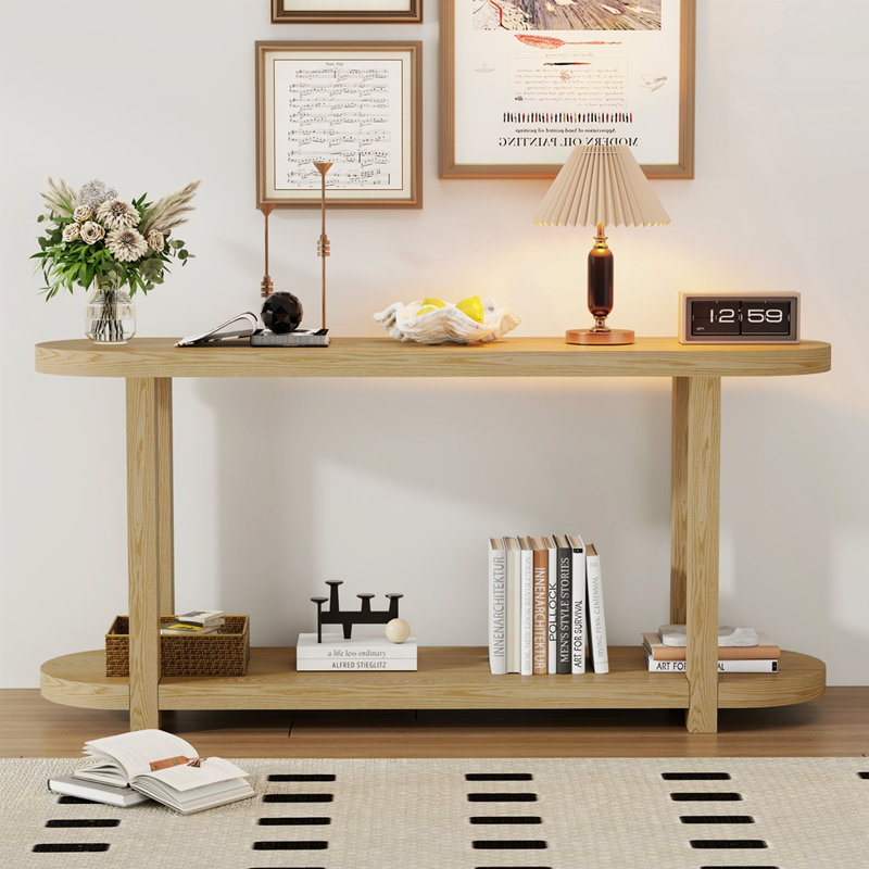 Table d'entrée moderne minimaliste en placage de frêne avec bureau ovale pour vestibule, couloir, salon et bureau, Natural