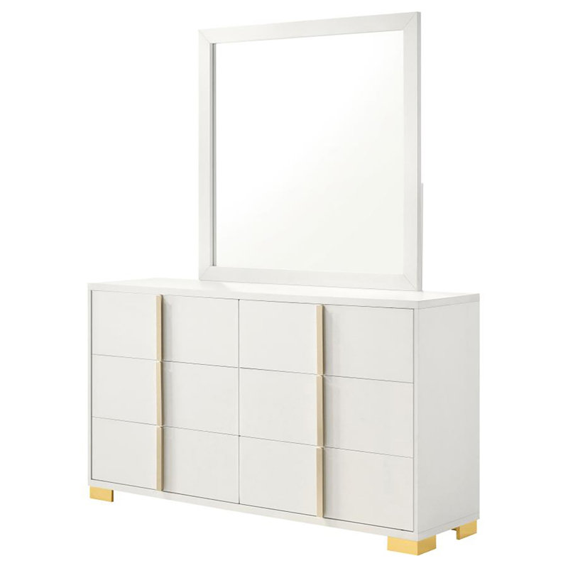 Commode 6 tiroirs avec miroir Getty, Blanc