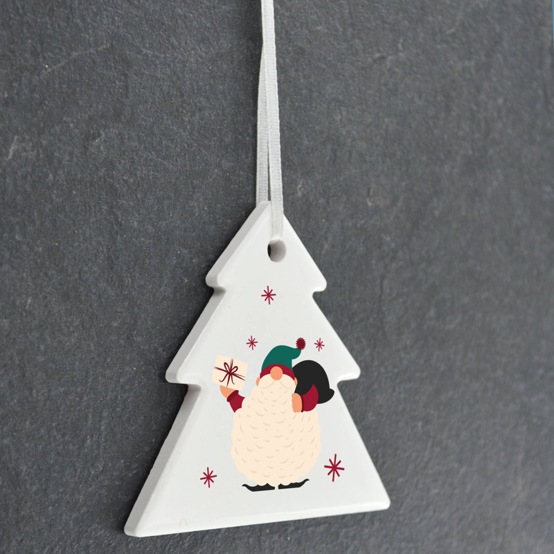 Xmas Gnome Festive Gonk Presents Tree Shaped Ceramic Ornament