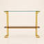 Console à deux niveaux, style moderne du milieu du siècle, avec plateau en verre transparent.