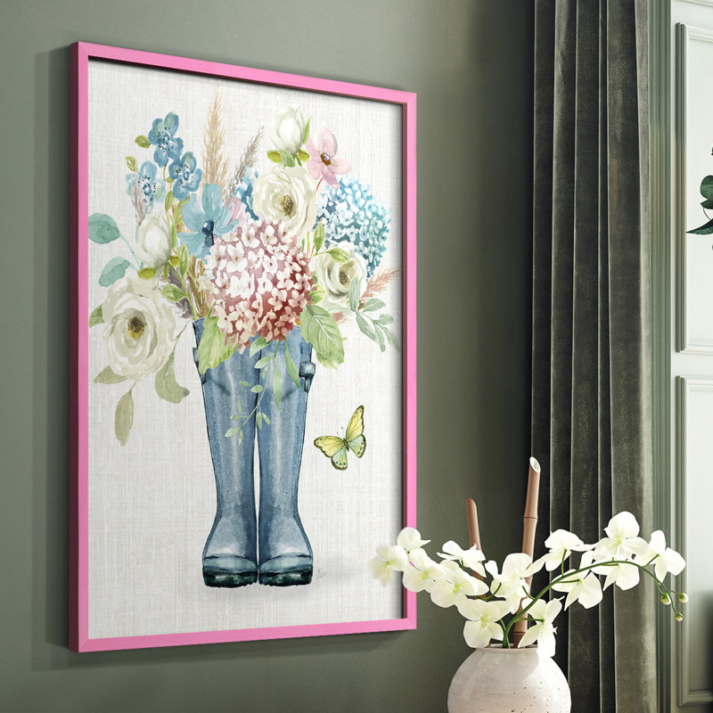 Reproduction encadrée de bottes de jardin - bois massif, H 10 po x l 8 po, Rose