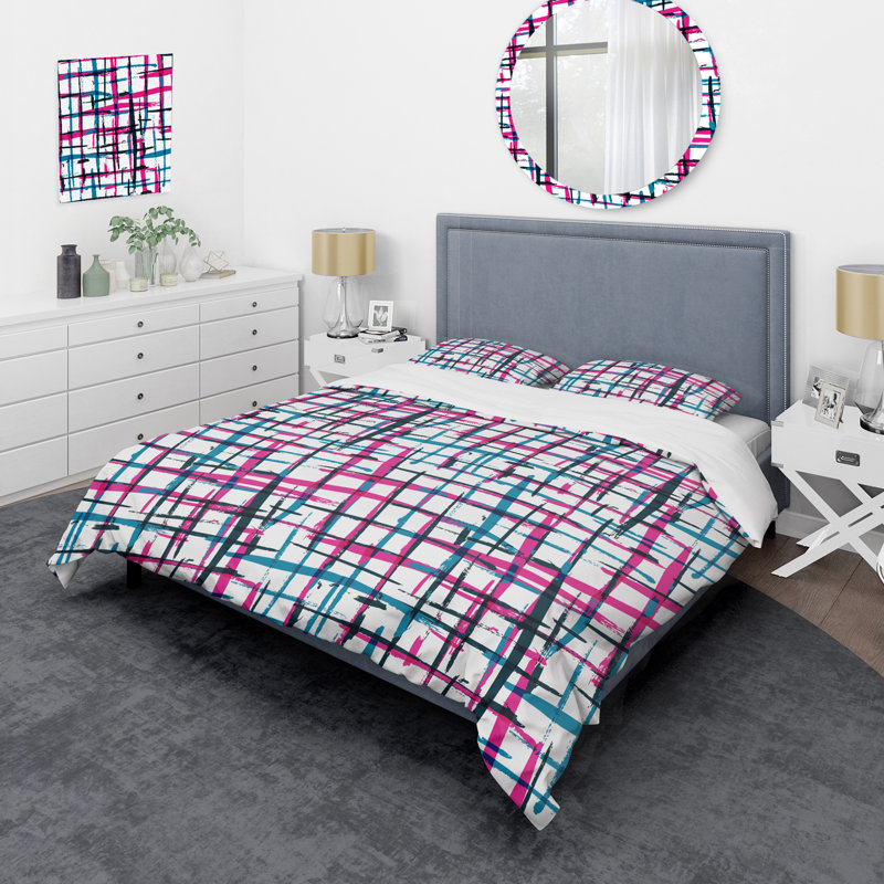 Motif à rayures blanches et rouges - Ensemble de housse de couette abstrait - Microfibre de polyester