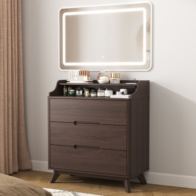 3 Drawer Chest Dressers With Charging Station For For Bedroom Living Room, Brown