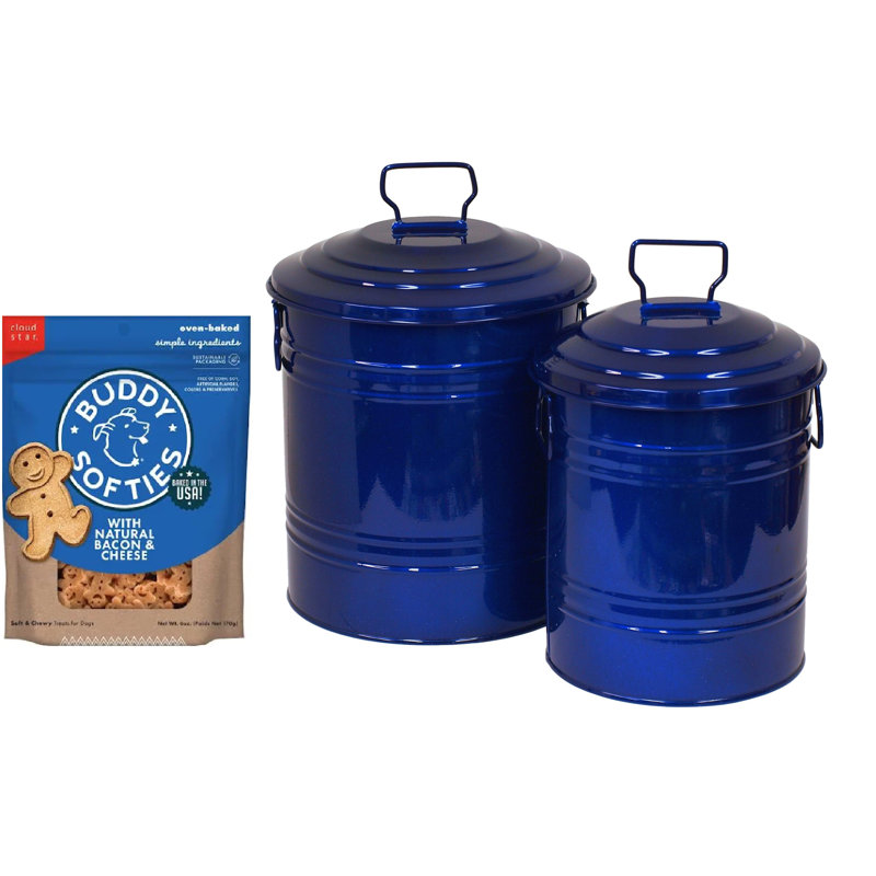2 Piece Enameled Galvanized Steel Bucket Set, Glaze Blue