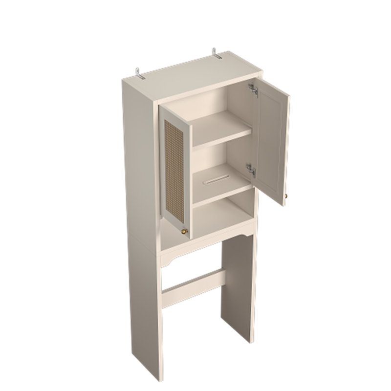 Armoire de salle de bain autoportante avec 2 portes en rotin, White