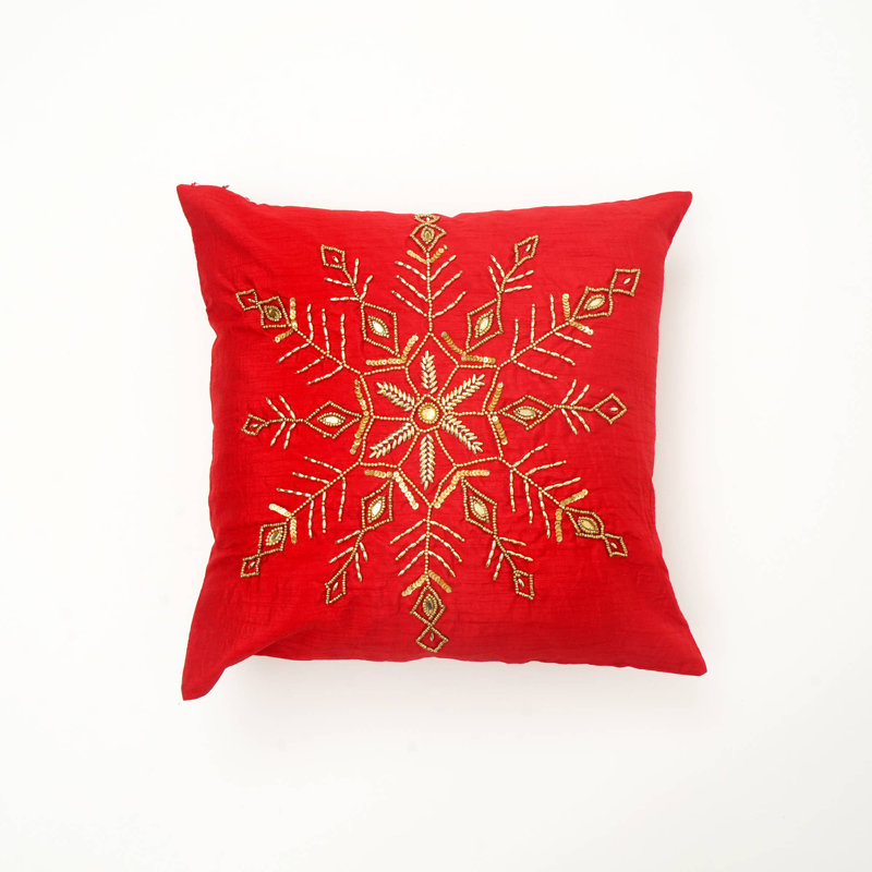 Throw Pillow | Embroidered Snowflake Pillow |18x18"