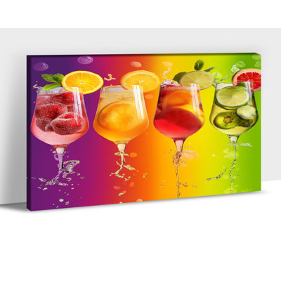 Adriany Colourful Cocktail Glasses Canvas Prints Vibrant Fruit Picture Painting Kitchen Wall Decor Dining Room Artwork Ready to Hang Framed Poster, 12×16 Inches