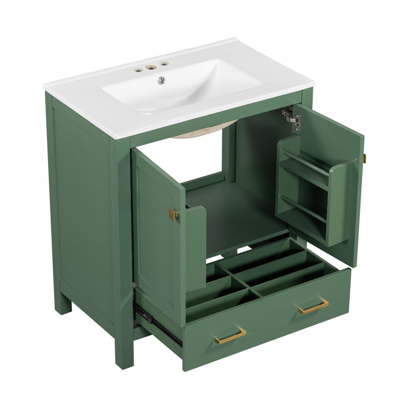 Ensemble de meuble-lavabo double 60 po, Doré, Vert